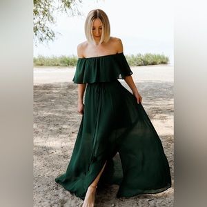 Baltic Born Victoria Off Shoulder Maxi Dress Hunter Green Size L New with tags